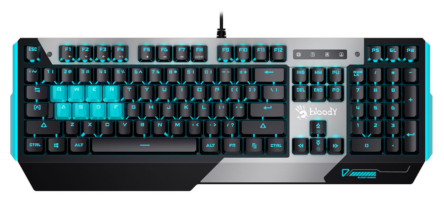 Клавиатура проводная A4Tech Bloody B865, механическая, LK Blue, подсветка, USB, серый/черный (B865 ICE BLUE)