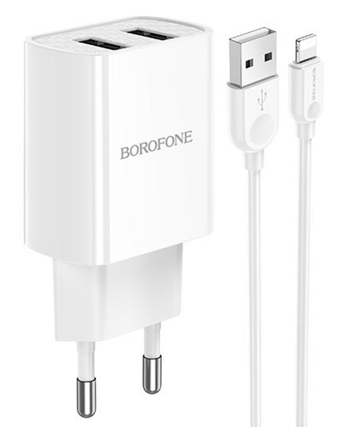 Сетевые зарядные устройства Сетевое зарядное устройство Borofone BA53A 15W, 2USB, 1.5A, белый, кабель Lightning