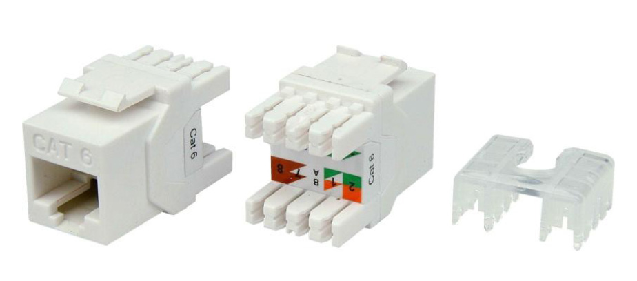 Модули Keystone, вставки Модуль Keystone Hyperline, RJ-45(8P8C) cat.6, 1шт., белый (KJ8-8P8C-C6-180-WH)