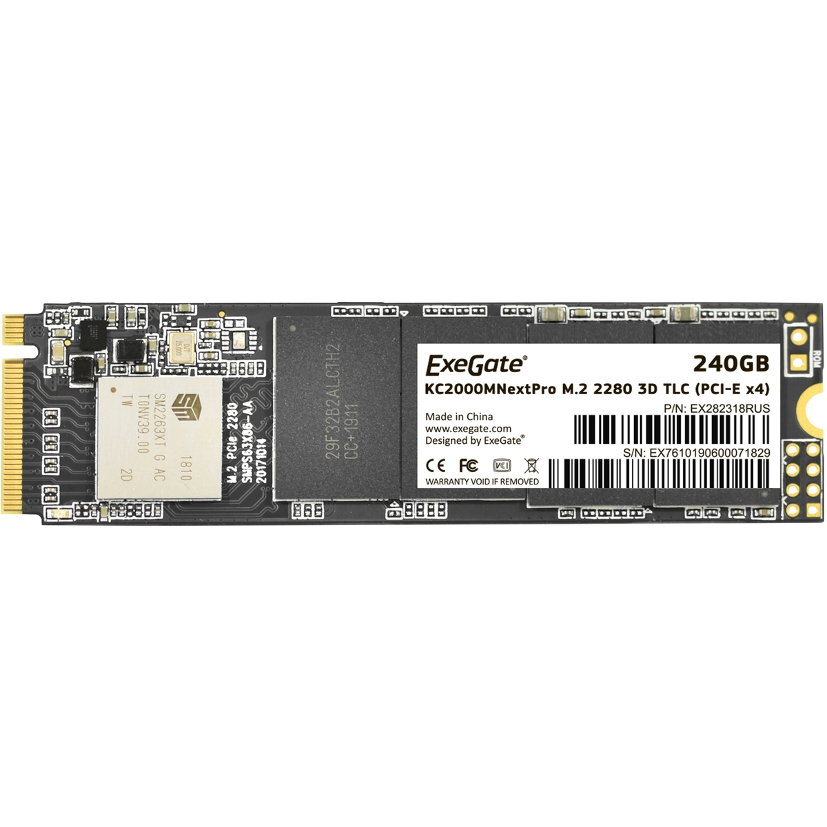 Твердотельный накопитель (SSD) Exegate 240Gb NextPro KC2000TP240, 2280, M.2, NVMe (EX282318RUS)