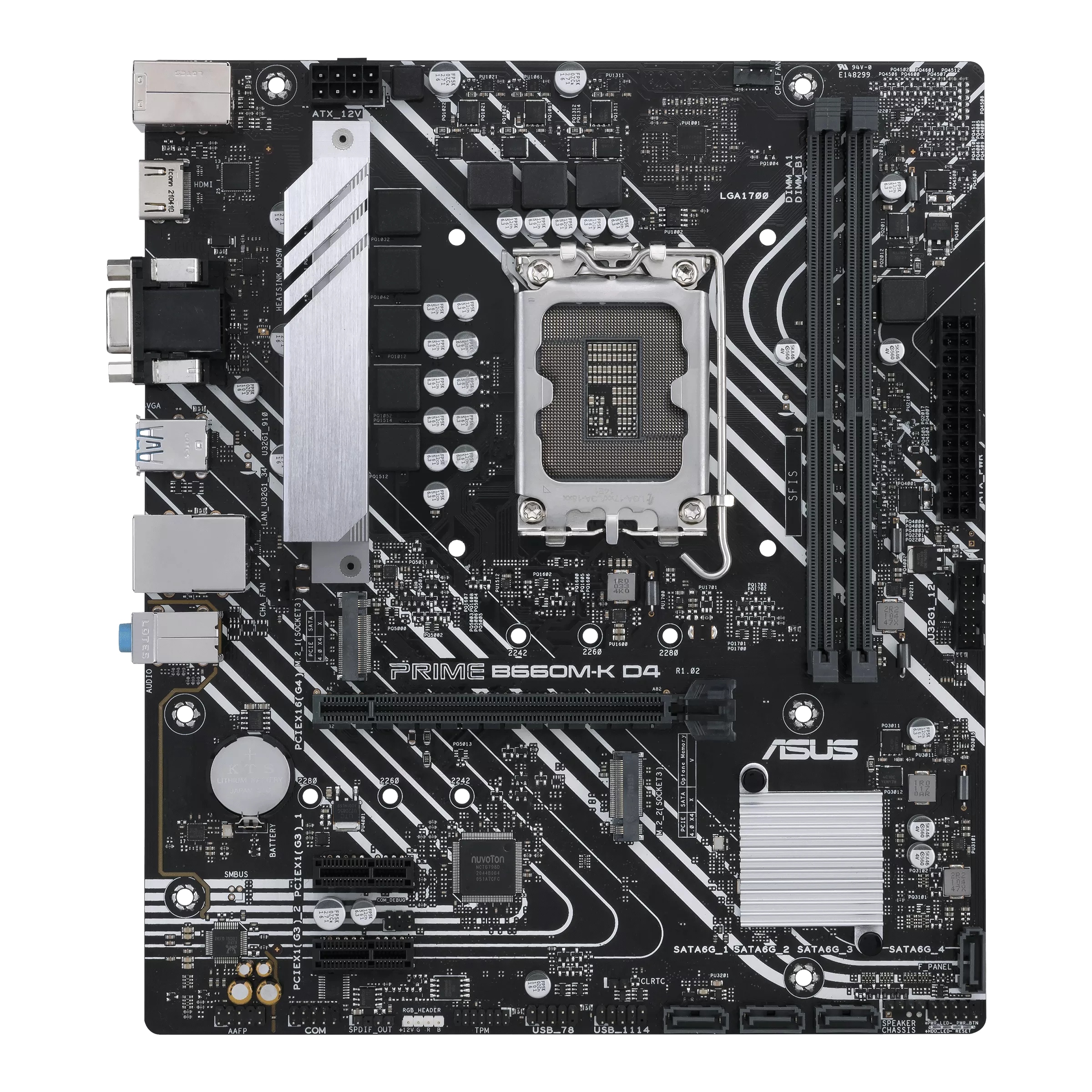 Материнская плата ASUS PRIME B660M-K D4, Socket1700, Intel B660, 2xDDR4, PCI-Ex16, 4SATA3, 7.1-ch, GLAN, 6 USB 3.2, VGA, HDMI, mATX, Retail