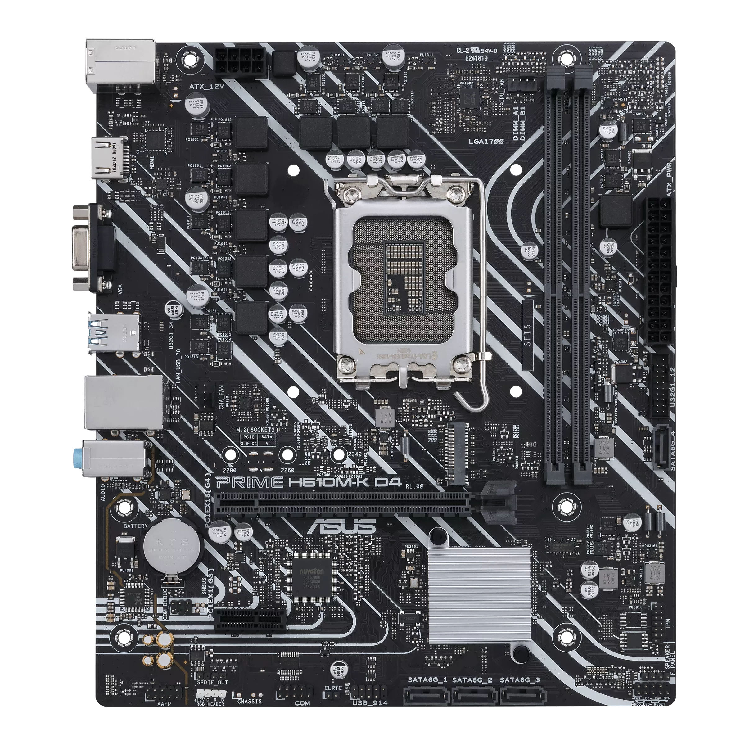 Материнская плата ASUS PRIME H610M-K D4, Socket1700, Intel H610, 2xDDR4, PCI-Ex16, 4SATA3, 7.1-ch, GLAN, 4 USB 3.2, VGA, HDMI, mATX, Retail