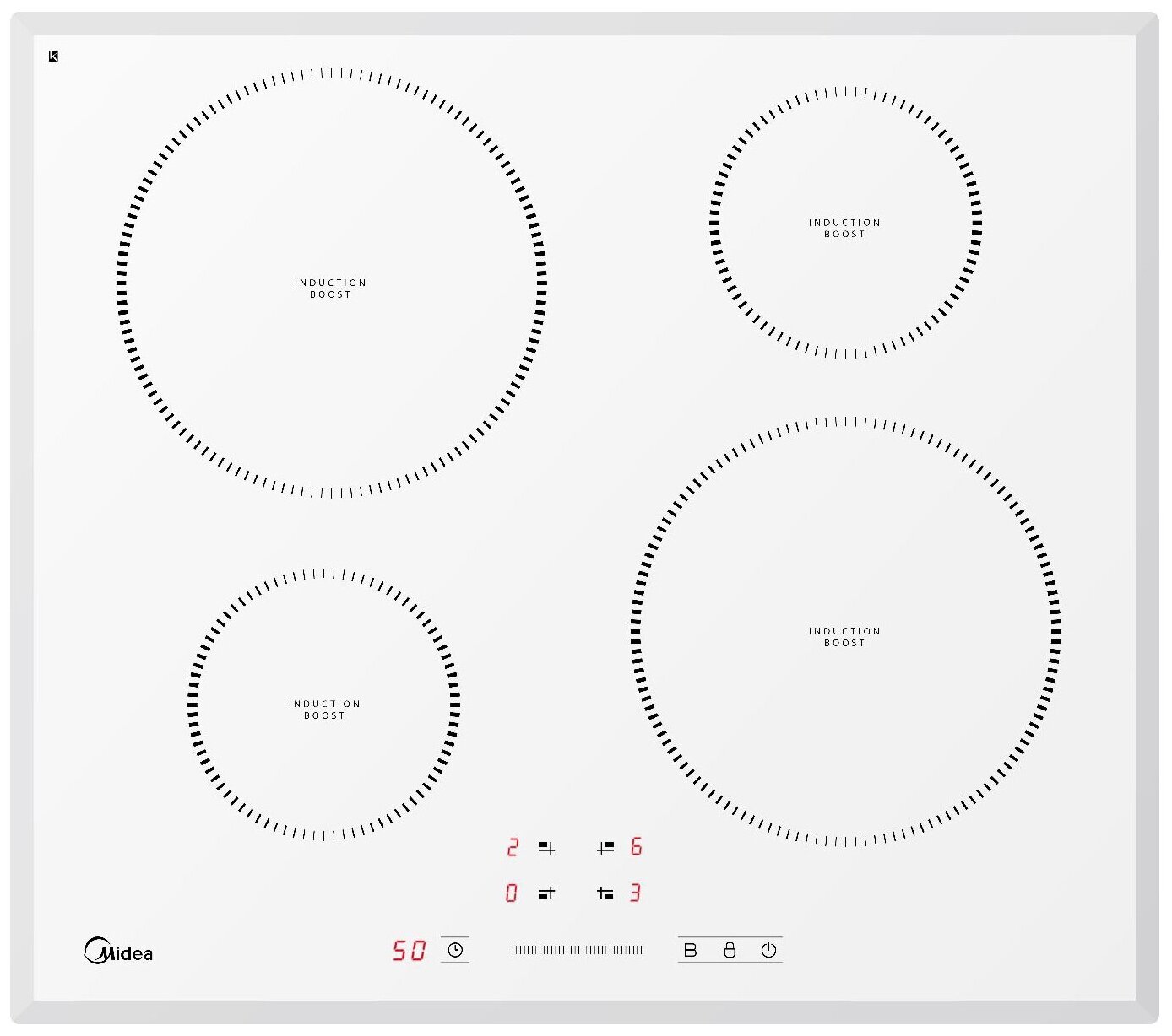 Индукционная варочная панель Midea MIH64721FW 4 конфорки, белый (MIH64721FW)