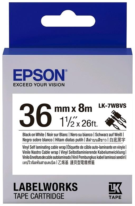 Кассеты для принтеров этикеток Кассета с лентой Epson LK-7WBVS, 3.6 см x 8 м, черный на белом, оригинальная (C53S657014)