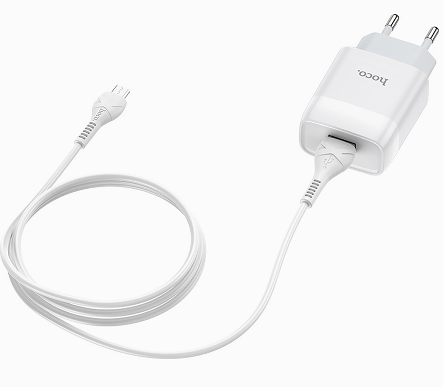 Сетевое зарядное устройство Hoco C72A Glorious 10W, USB, 2.1A, белый, кабель microUSB