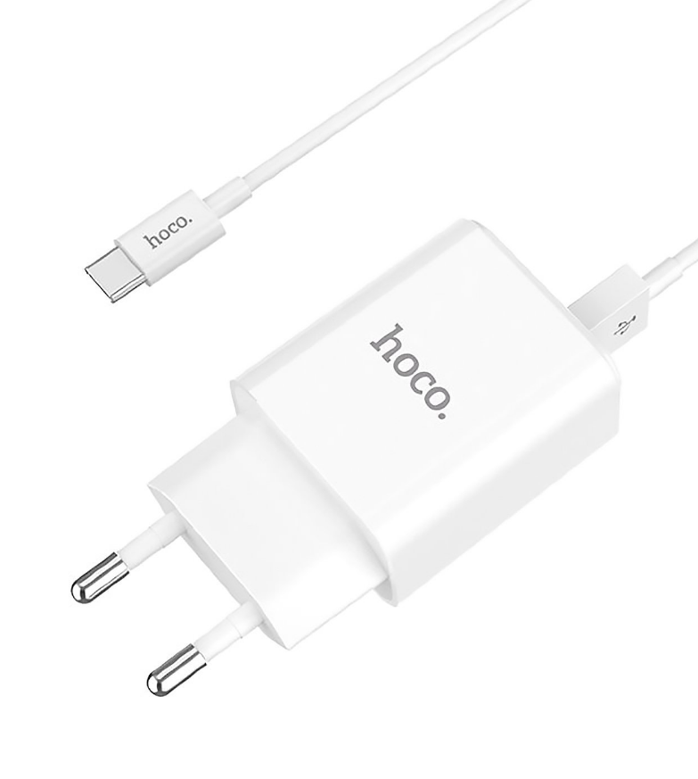  Сетевое зарядное устройство Hoco C62A Victoria 10W, 2USB, 1.2A, белый, кабель USB Type C