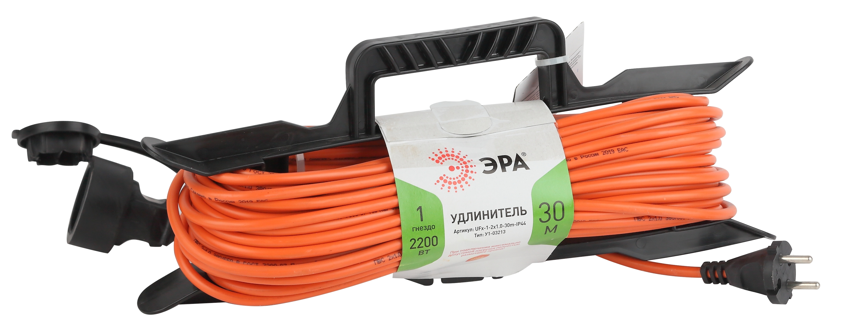 Удлинитель на рамке Эра UFx-1-2x1.0-30m-IP44, 1-розетка, 30м, черный/оранжевый (Б0043041)