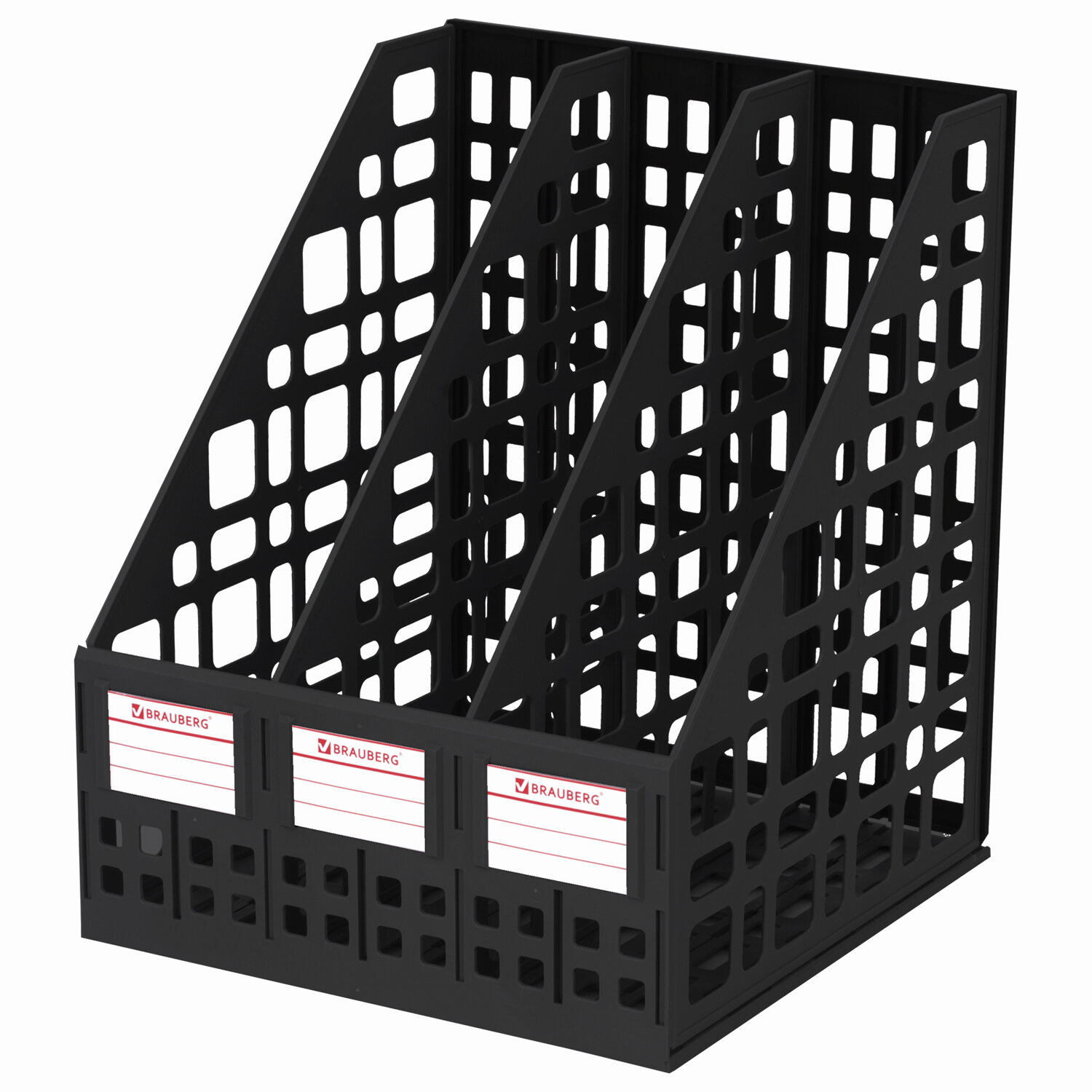 Лоток для бумаг вертикальный Brauberg MAXI Plus 3 отделения, пластиковый, черный (237013)