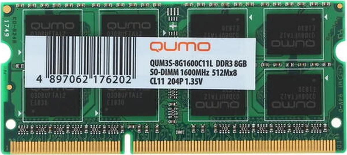 Память DDR3L SODIMM 8Gb, 1600MHz, CL11, 1.35 В, Qumo (QUM3S-8G1600C11L)