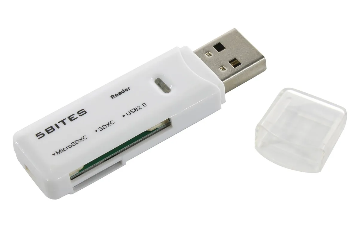 Считыватели карт памяти Картридер внешний 5bites RE2-100WH, TF/SD/micro-SD, USB 2.0, белый