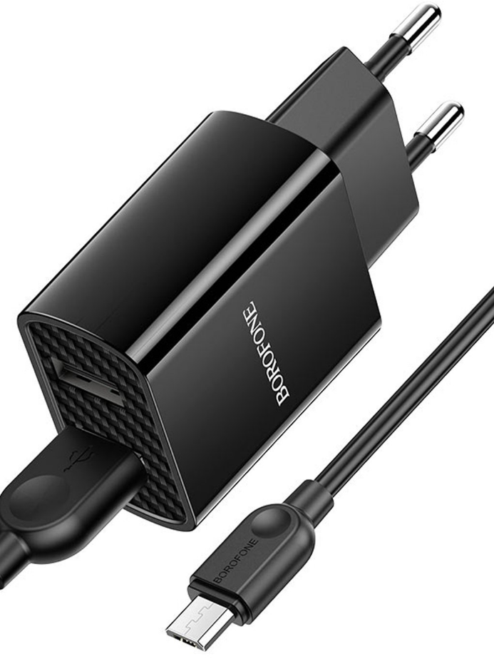  Сетевое зарядное устройство Borofone BA53A Powerway 15W, 2USB, 1.5A, черный, кабель microUSB