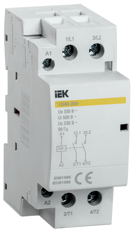 Контакторы модульные Контактор модульный двухполюсный (2P) 40А 230 В/230 В, AC, 2НО, IP20, IEK КМ40-20М (MKK11-40-20)