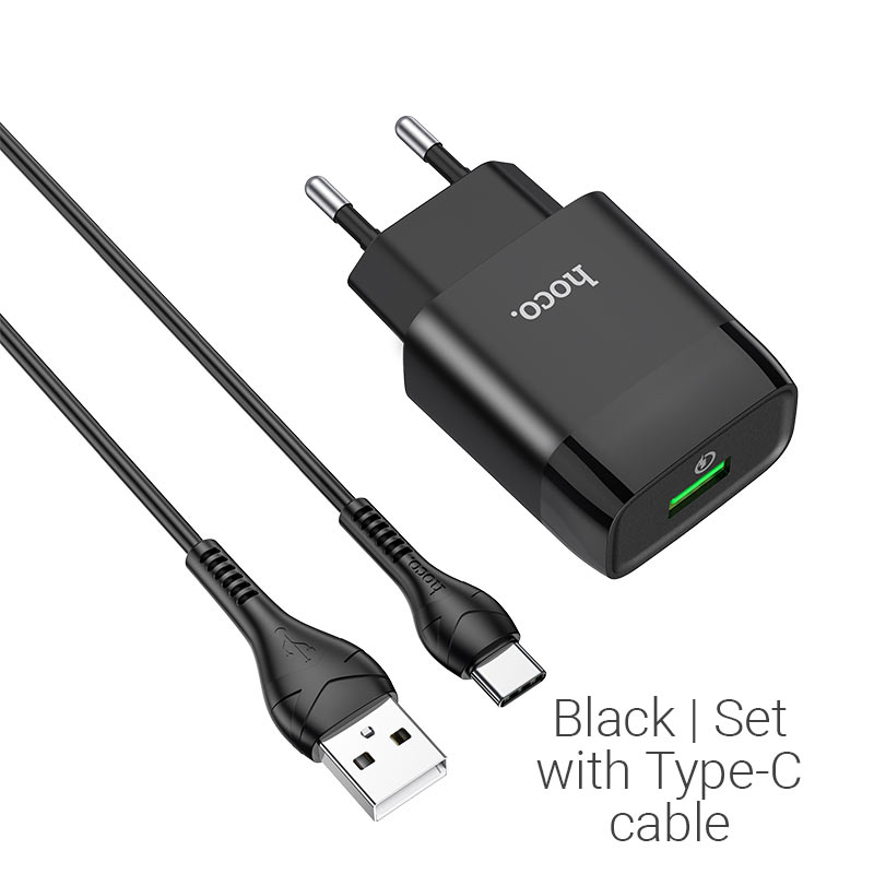  Сетевое зарядное устройство Hoco C72Q Glorious 18 Вт, USB, Quick Charge, 3А, белый (6931474732552), кабель USB Type C