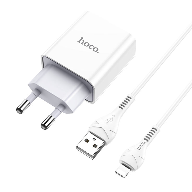 Сетевое зарядное устройство Hoco C81A, 1USB, 2.1A, белый (6931474727947), кабель Lightning