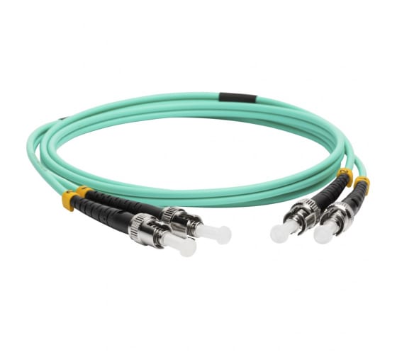 Патч-корд оптический LANMASTER, ST/PC-ST/PC, многомодовый, 50/125, OM3, двойной, 1м, бирюзовый (LAN-2ST-2ST/OM3-1.0)