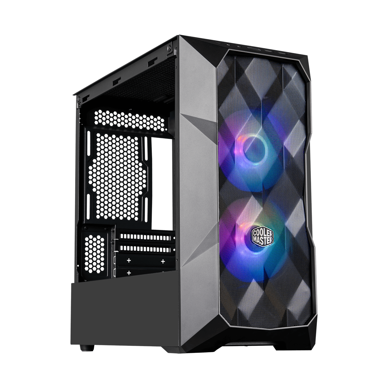 Корпус COOLERMASTER TD300 Mesh, mATX, Mini-Tower, 2xUSB 3.2, RGB подсветка, черный, без БП (TD300-KGNN-S00)