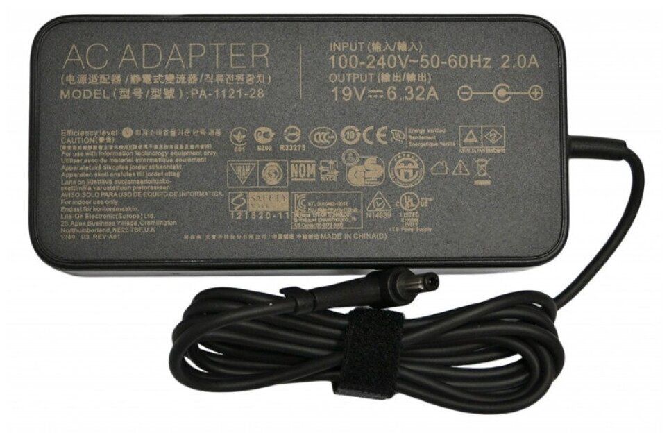 Адаптеры питания для ноутбуков Адаптер питания ноутбука сетевой ASUS ADP-120RH/A15-120P1A, 120Вт, 19V, 6.32A, черный (PA-1121-28-SP)