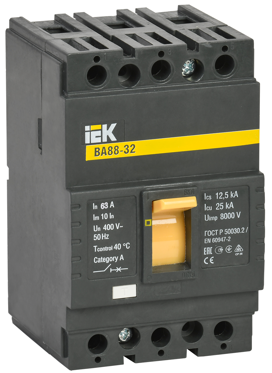 Выключатель автоматический IEK ВА88-35 трехполюсный (3P/3П) 63А 35kA (SVA30-3-0063)