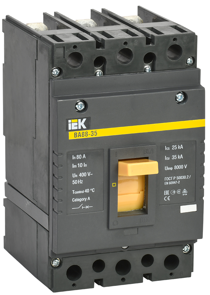Выключатель автоматический IEK ВА88-35 трехполюсный (3P/3П) 80А 35kA (SVA30-3-0080)