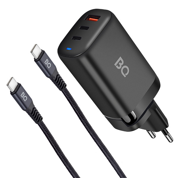   E2E4 Сетевое зарядное устройство BQ 65W3A01 65W, USB, 2xUSB type-C, Quick Charge, PD, черный, USB Type-C - USB Type-C