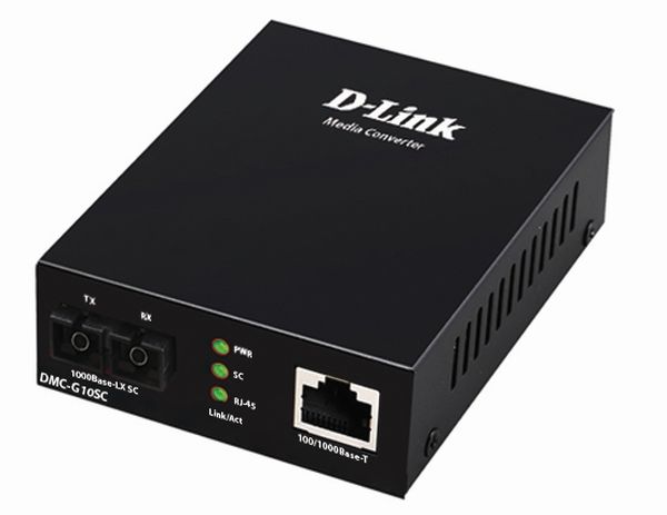 Медиаконвертер D-Link DMC-G10SC, RJ-45x1 Гбит/с, SCx1 Гбит/с, SM, Tx:1310, Rx:1310, 10км, (DMC-G10SC/A1A)