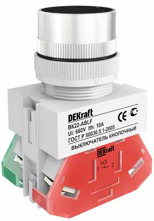 Кнопка плоская без фиксации 22.3мм, 1NO 1NC, черный, DEKraft ВК-22 (25012DEK)