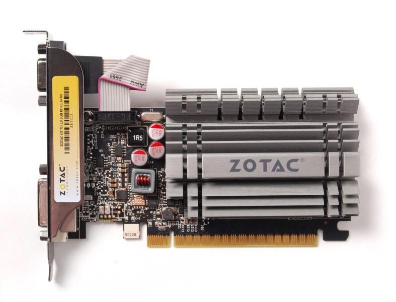 Видеокарта ZOTAC NVIDIA GeForce GT 730, 2Gb DDR3, 64 бит, PCI-E, VGA, DVI, HDMI, Retail (ZT-71113-20L)