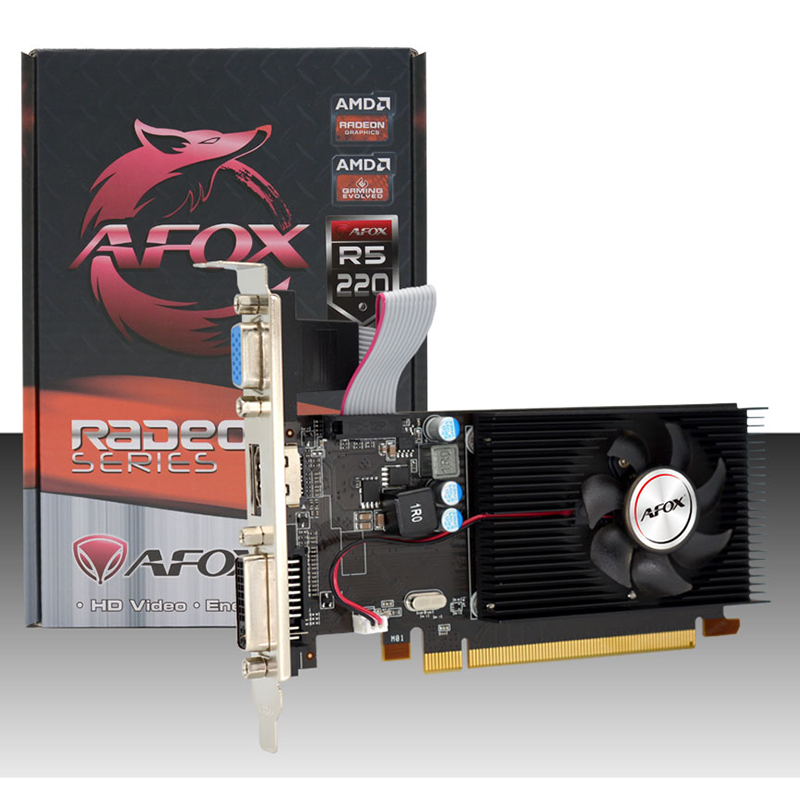 Видеокарта AFOX AMD Radeon R5 220 LP, 2Gb DDR3, 64 бит, PCI-E, VGA, DVI, HDMI, Retail (AFR5220-2048D3L5)