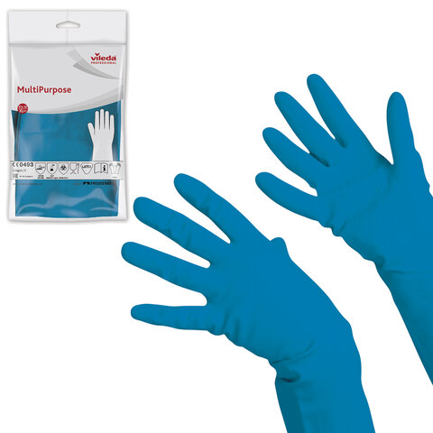 Перчатки хозяйственно-бытовые резина, XL, синий, VILEDA
