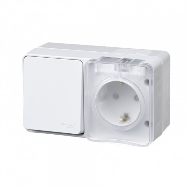   E2E4 Блок розетка+выключатель Schneider Electric AtlasDesign Profi54, выключателей: 1, розеток: 1, белый (ATN540174)
