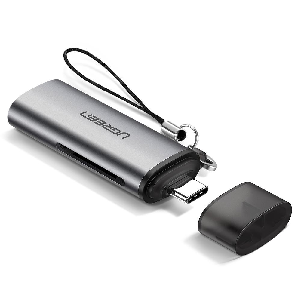 Считыватели карт памяти Картридер внешний UGREEN CM184, SD, microSD, USB Type-C, серый (50704)
