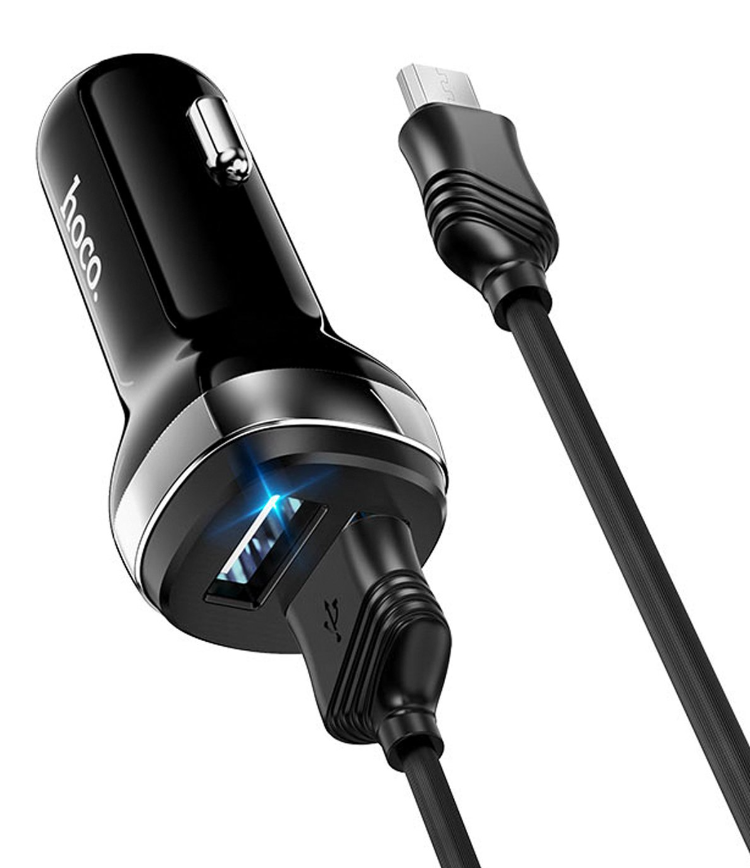 Автомобильное зарядное устройство Hoco Z40 Superior, 2xUSB, 2.4А, кабель microUSB, черный