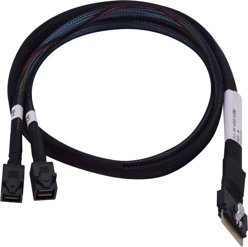 Серверные кабели, шлейфы  E2E4 Кабель Microsemi Adaptec ACK-I-SlimSASx8-2MiniSAS-HDx4-0.8M, SFF-8654 (SlimLine SAS x8) - 2xSFF-8643 (mini SAS HD), 80 см, черный (2304900-R)