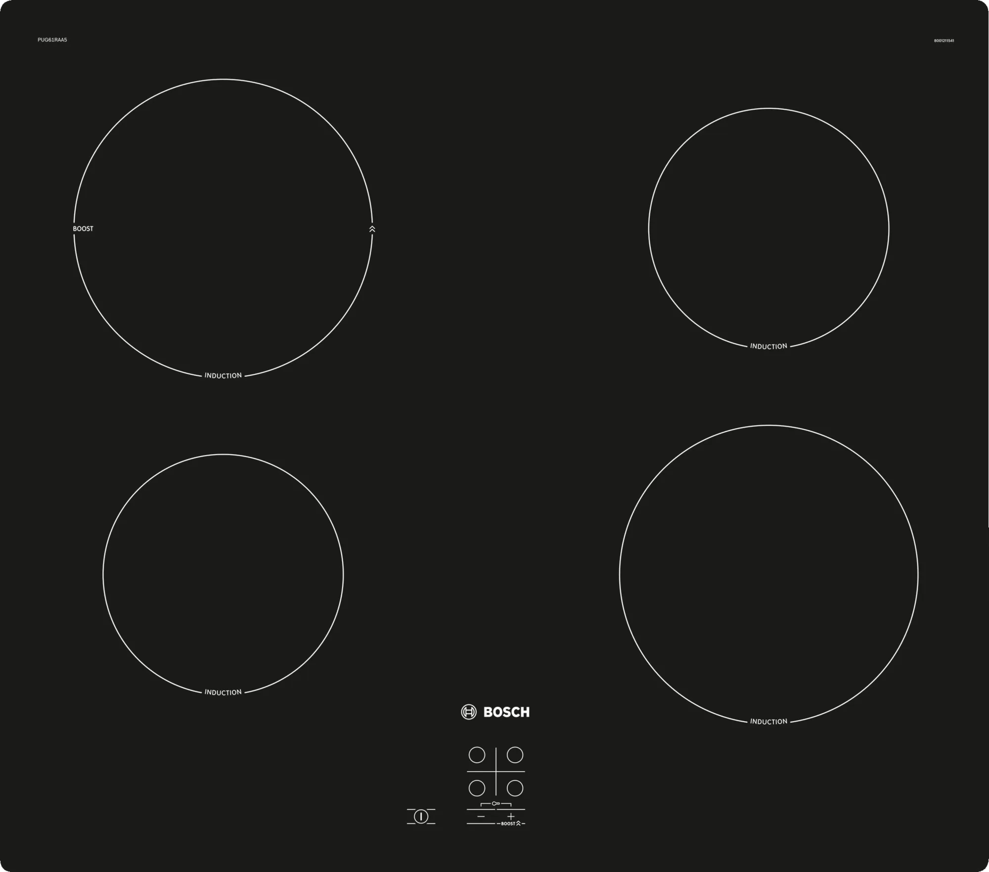 Индукционная варочная панель Bosch PUG61RAA5E, 4 конфорки, черный (PUG61RAA5E)