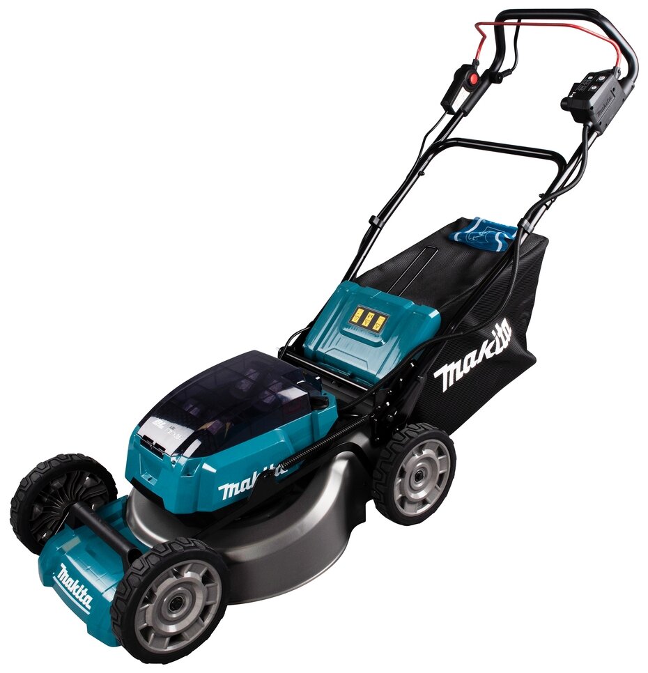Самоходная газонокосилка Makita DLM462Z, электрическая, аккумуляторная, Li-Ion, 18В, ширина скашивания 46см, высота скашивания 20мм-100мм, 91 дБ, объем травосборника 60л., 35кг, аккумулятор и зарядное устройство в комплект не входят