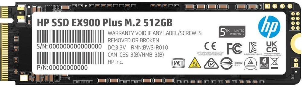 Твердотельный накопитель (SSD) HP 512Gb EX900 Plus, 2280, M.2, NVMe (35M33AA#ABB)