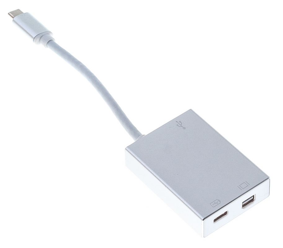 Переходник (адаптер) USB Type-C(m)-USB Type-C(f) miniDisplayPort(f), экранированный, 10см, серебристый Buro BHP (488059 )