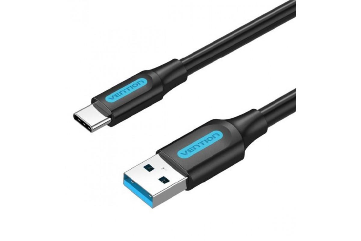 Кабель USB Type-C-USB, экранированный, 3A быстрая зарядка, 1м, черный Vention (COZBF)