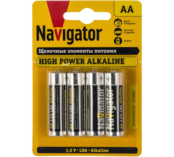 Элементы питания  E2E4 Батарея Navigator AA (LR06/15А), 1.5V, 4шт. (94753)