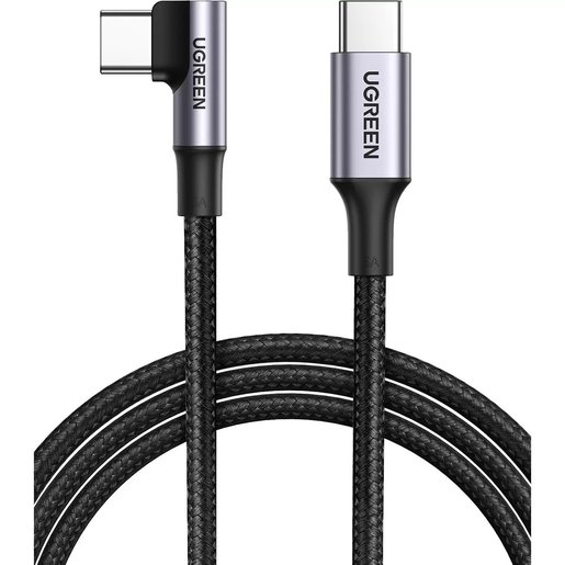 Кабель USB Type-C-USB Type-C, угловой, экранированный, 5A быстрая зарядка, 2м, черный UGREEN US334 (70645)