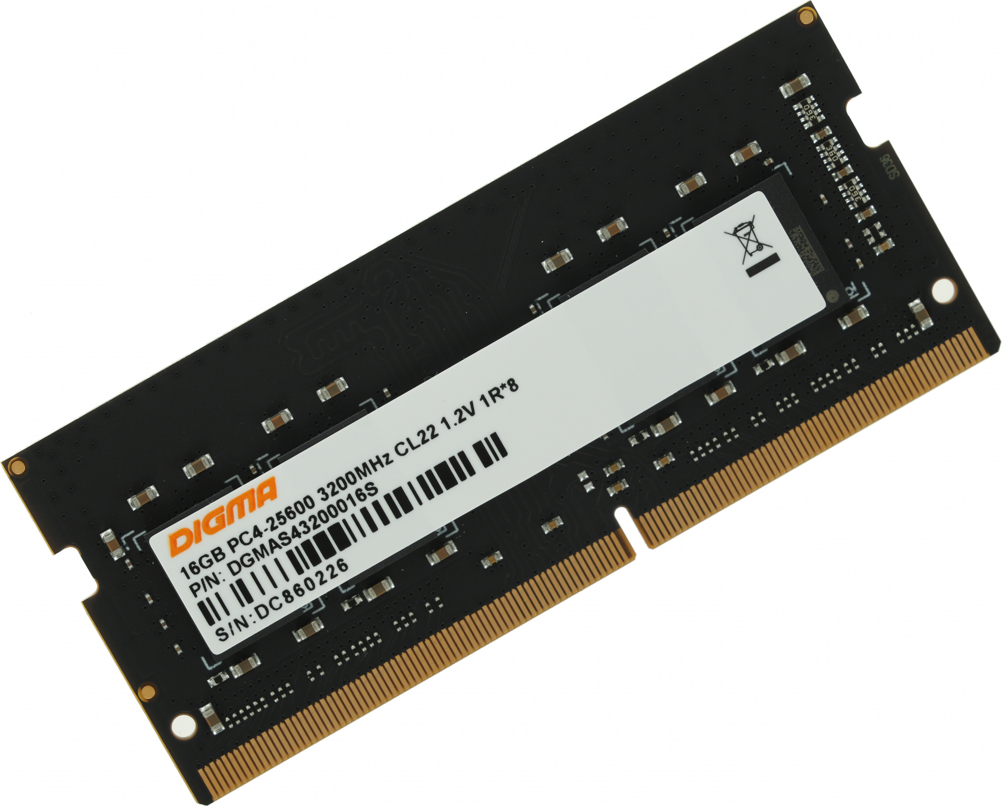 Память DDR4 SODIMM 16Gb, 3200MHz, CL22, 1.2 В, DIGMA (DGMAS43200016S)