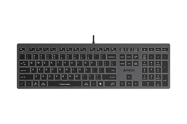  Клавиатура проводная A4Tech FX60H, ножничная, подсветка, USB, серый (FX60H GREY/WHITE)