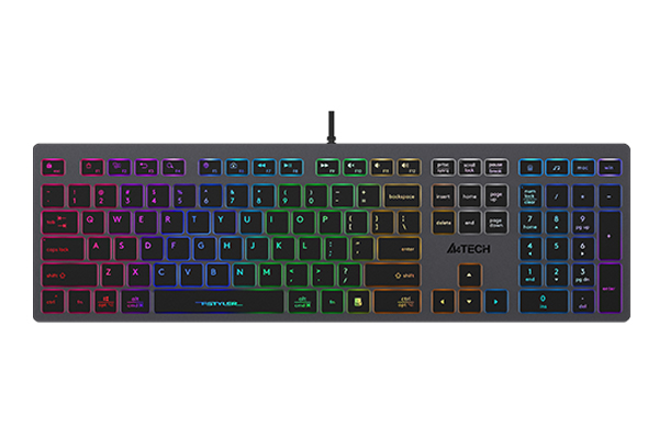 Клавиатура проводная A4Tech FX60, ножничная, подсветка, USB, серый (FX60 GREY / NEON)
