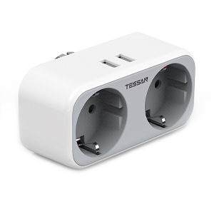 Сетевой фильтр Tessan TS-321-DE, 2-розетки, 2xUSB, серый