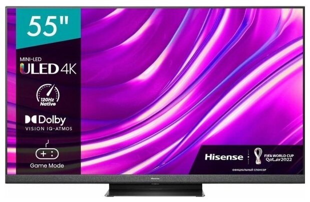 Телевизор 55 Hisense 55U8HQ CH, 3840x2160, DVB-T /T2 /C, HDMIx4, USBx2, WiFi, Smart TV, темно-серый (55U8HQ CH)