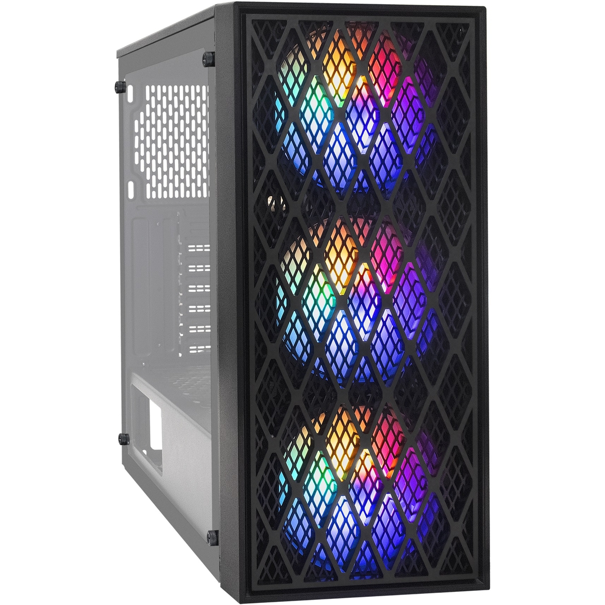 Корпус ExeGate EVO-8243, ATX, Midi-Tower, USB 3.2, RGB подсветка, черный, без БП (EX292859RUS)