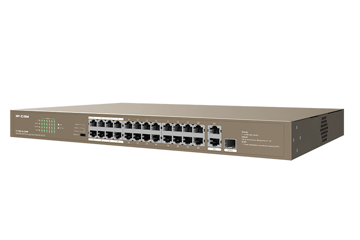 Коммутатор IP-Com F1126P-24-250W, кол-во портов: 24x100 Мбит/с, кол-во SFP/uplink: RJ-45 2x1 Гбит/с, установка в стойку, PoE: 24x30Вт (макс. 230Вт) (F1126P-24-250W)