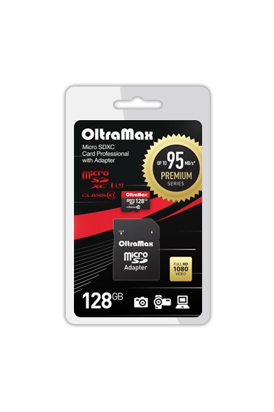 Карта памяти 128Gb microSDXC OltraMax Premium Class 10 UHS-I U3 + адаптер (OM128GCSDXC10UHS-1-PrU3)