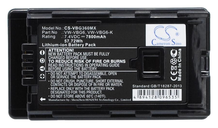 Аккумулятор CameronSino CS-VBG360MX/ VW-VBG6, VW-VBG6GK, VW-VBG6-K, VW-VBG6PPK, 7800mAh, 7.4V для Panasonic AG-AC130, AG-AC130A, AG-AC130AEJ, AG-AC130AP, AG-AC160, AG-AC160A, AG-AC160AEJ, AG-AC160AP