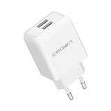   E2E4 Сетевое зарядное устройство Crown CMWC-3002, 2xUSB, 1.2A, белый (CM000003616)